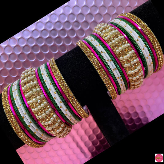 Pearl Gold Multicoloured Metal Bangles Set