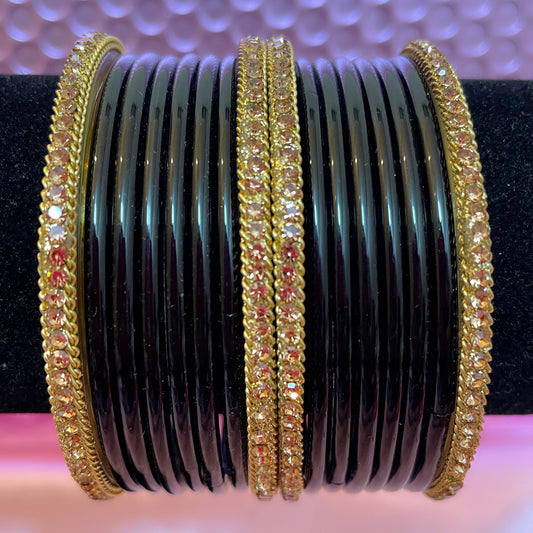 Pure Glass Bangles Set- Black