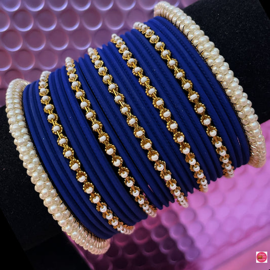 Pearl Metal Bangles Set- Navy Blue