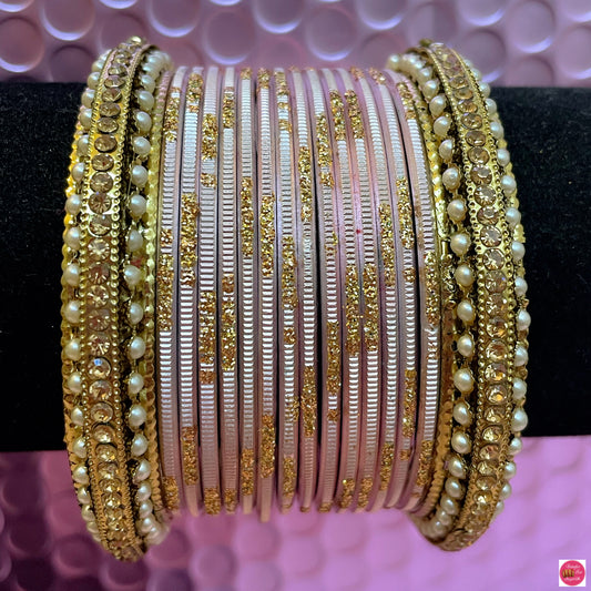 Pearl Metal Bangles Set- Neutral Pink