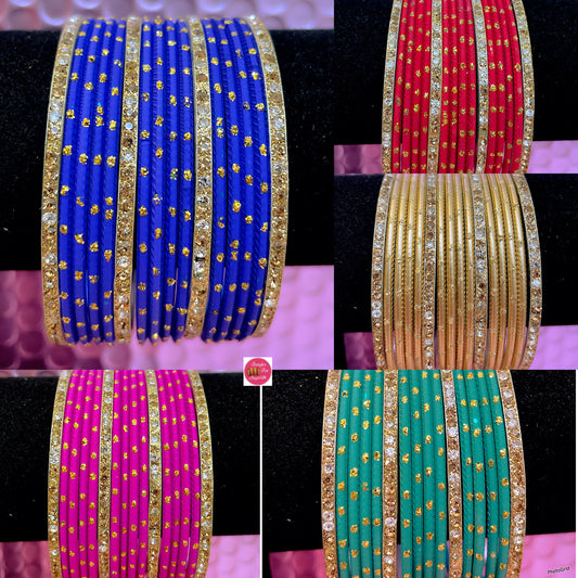 Gold Metal Bangles Set Various Colours- Size 2.2