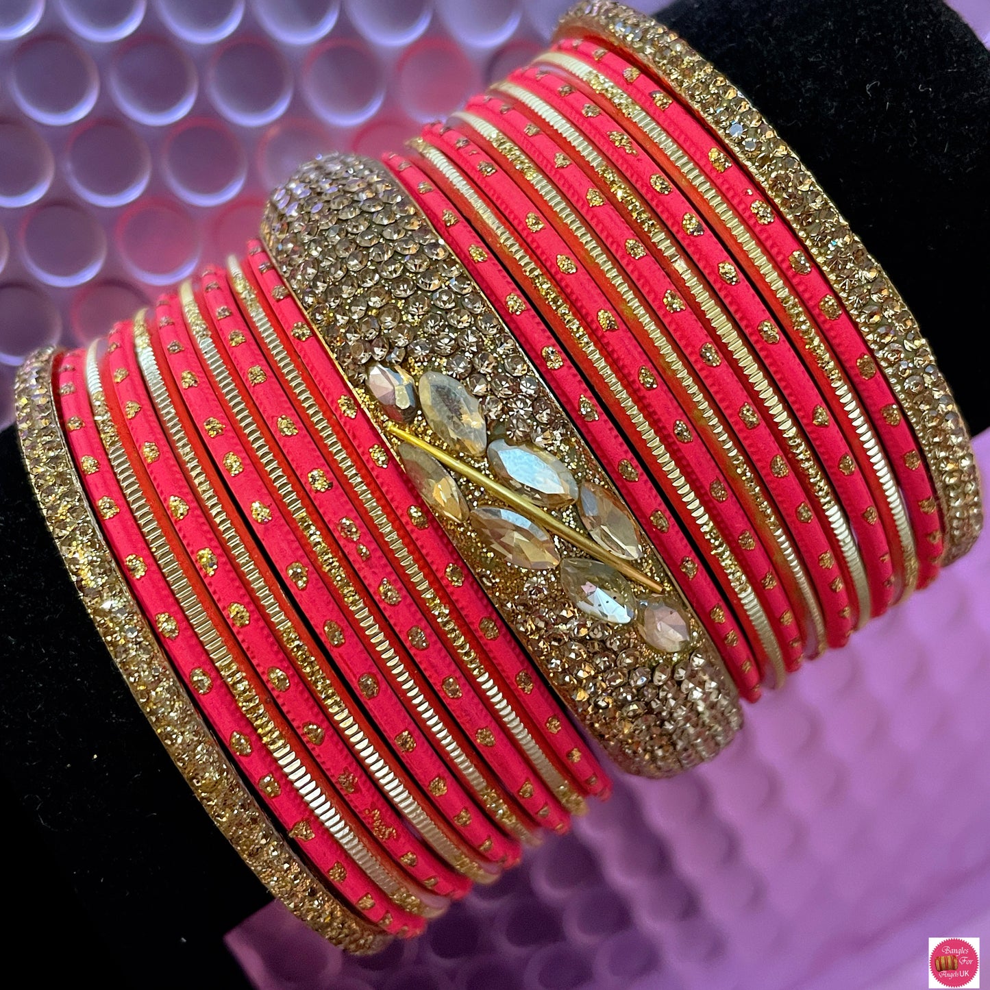 Pink & Gold Brass Bangles Set