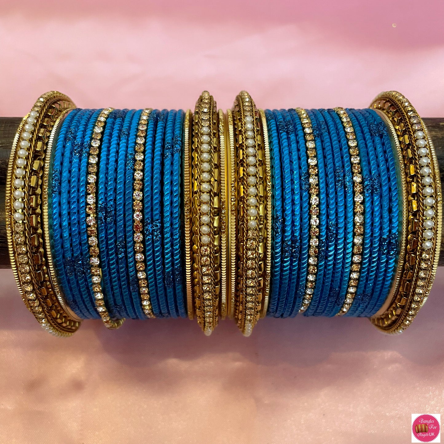 Pearl/Zirconia Blue Metal Bangle Set