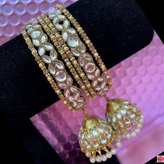 Polki Hanging Metal Bangles Set- 2.8