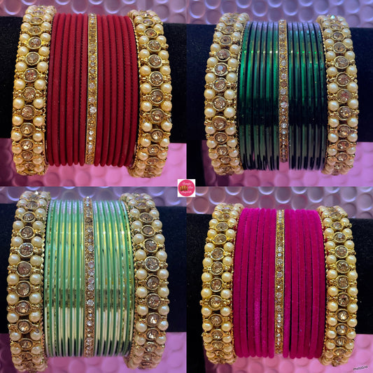 Pearl Metal Bangles Sets- Various Colours