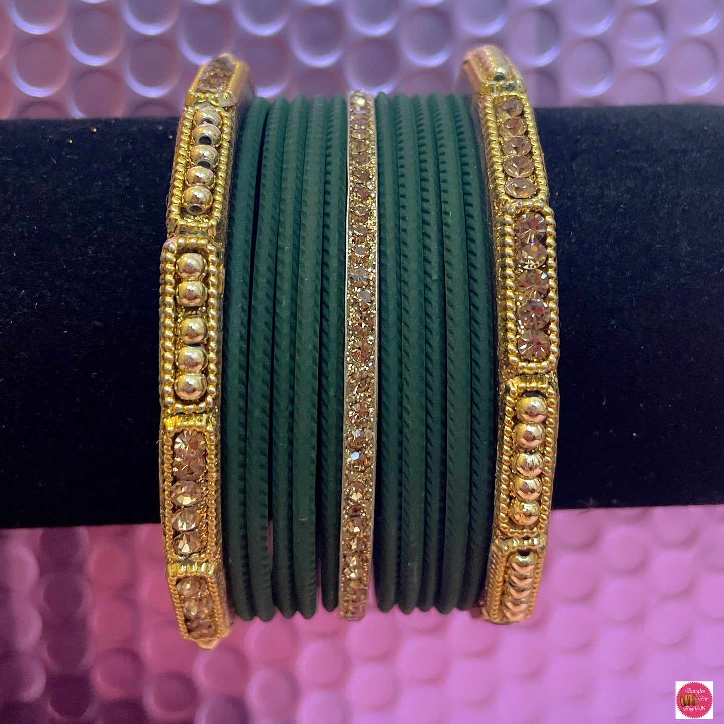 Gold & Green Metal Bangles Set