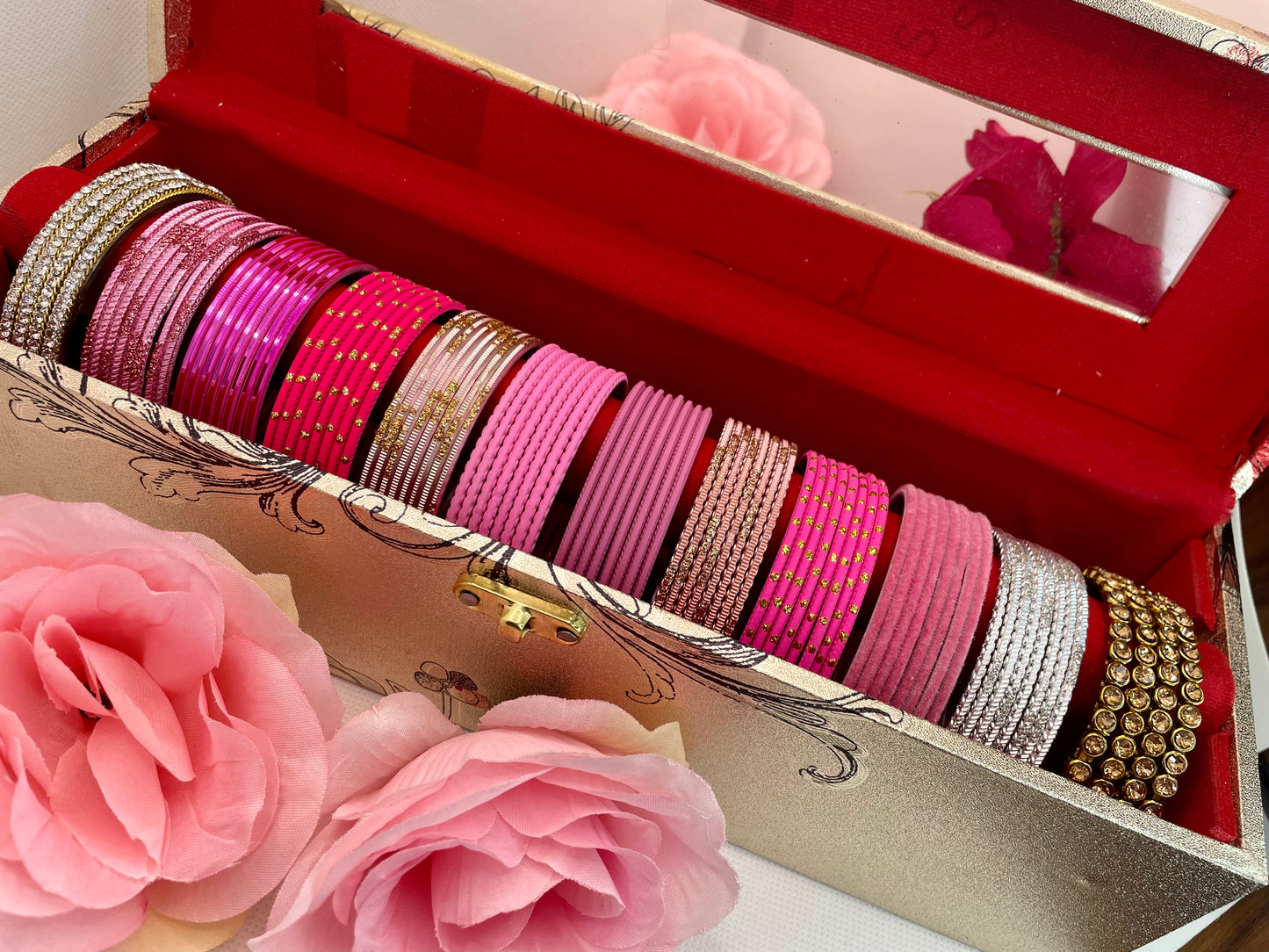 Metal Bangles Stack- Pinks