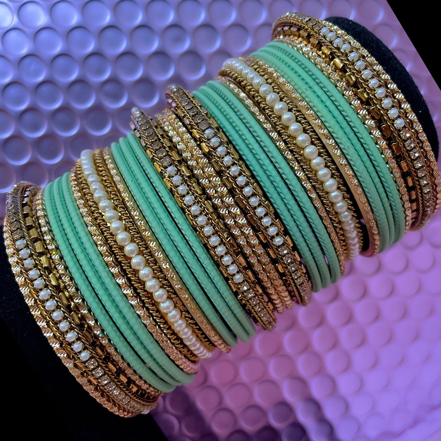 Pearl Metal Bangles Set- Pista/Mint Green