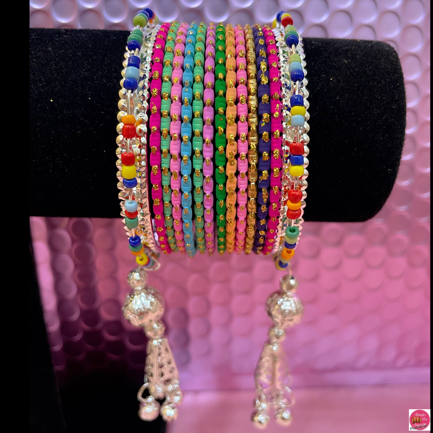 Multicoloured Hanging Metal Bangles Sets- Combo Of 6 sets