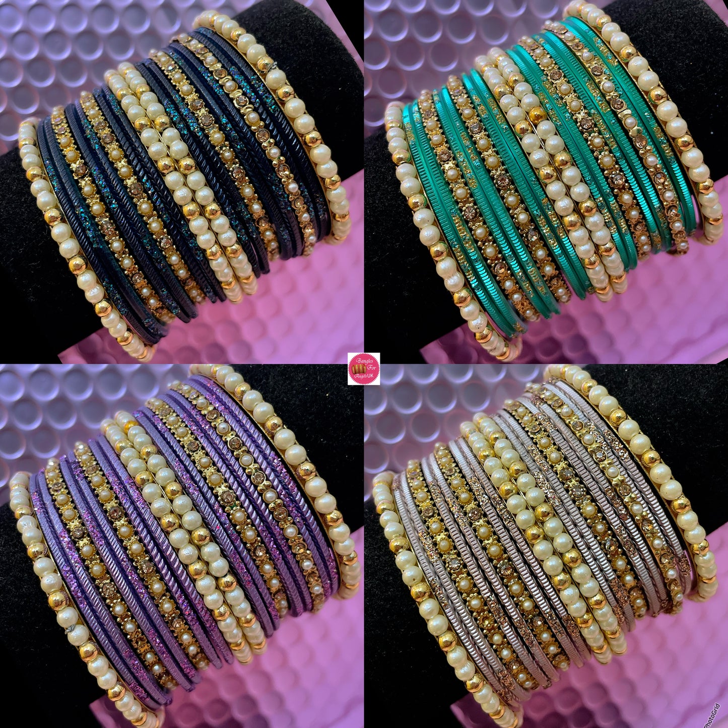 Pearl Metal Bangles Sets- Various Colours