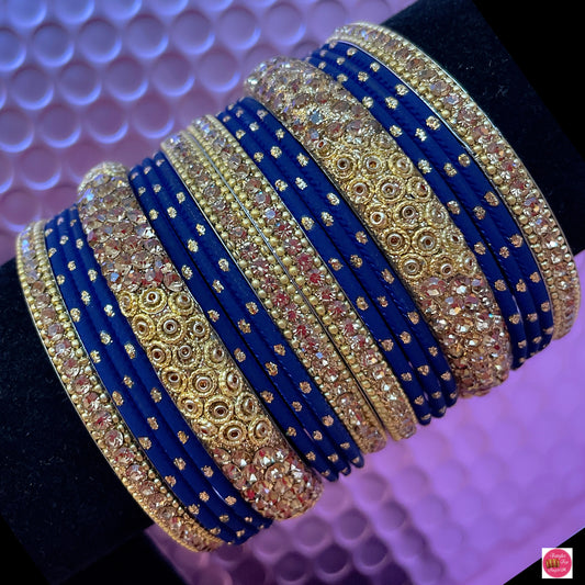 Gold Metal Bangles Set- Blue