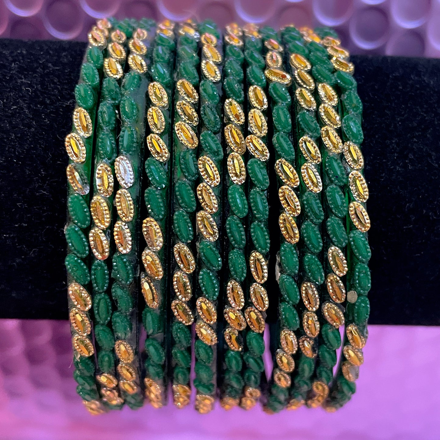 Green & Gold Glass Bangles