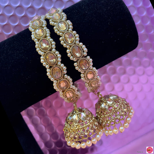 Kundan Pearl Gold Hanging Karas- Size 2.8