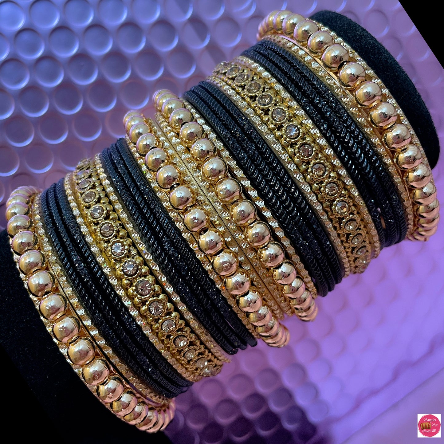 Gold Metal Bangles Set- Black