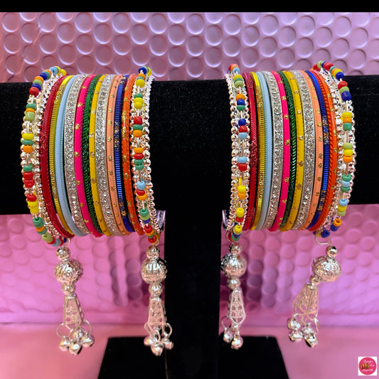 Multicoloured Hanging Metal Bangles Set